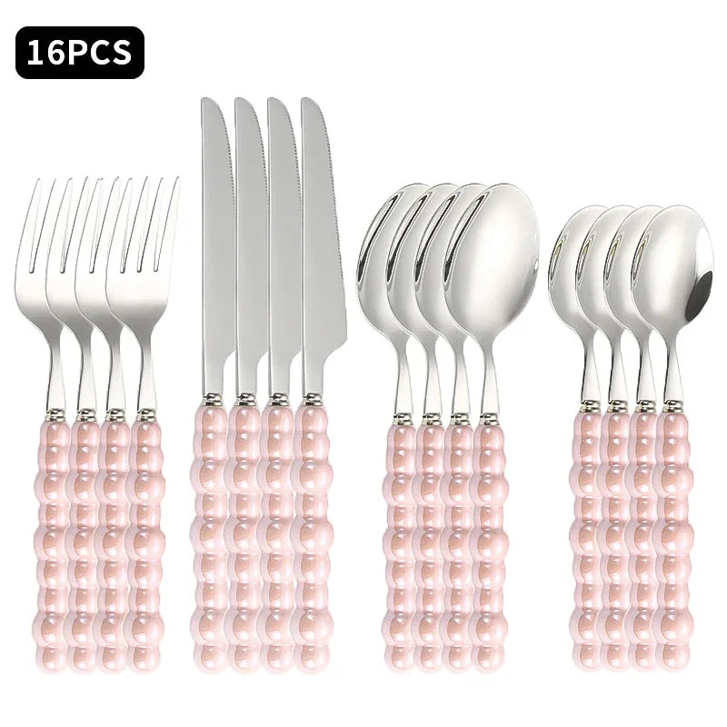 16PCS Pearl Tableware Set Ins Style Creative Gift for Home Tableware Wedding Tableware Table Decoration Supplies Wedding Faviour